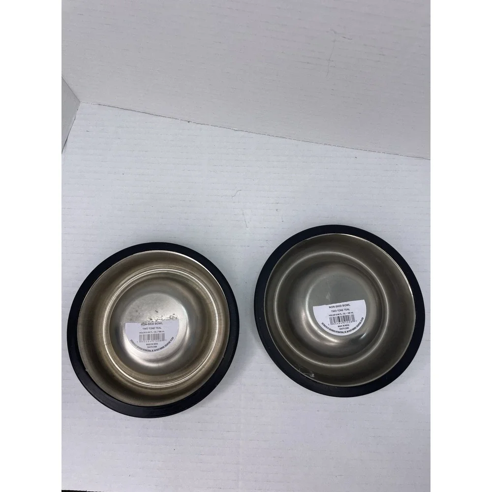 2pc Stainless Steel Non-Slip Rubber Bottom Small Dog Pet Food Water Bowl‎ Set